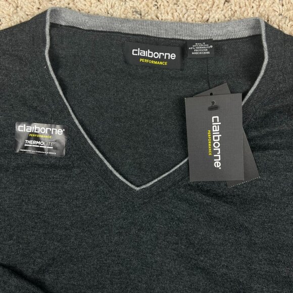 Claiborne Performance Men's Gray V Neck Long Sleeve Knit Sweater Size 3XLT NWT - Picture 2 of 6